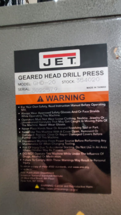 Jet Gear Head Drill Press GHD-20
