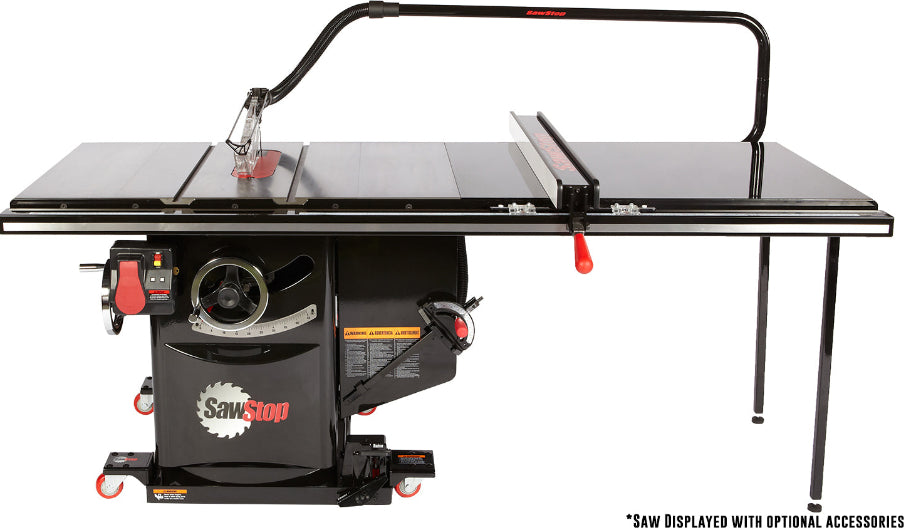 Table saw with various attachments on a white background
