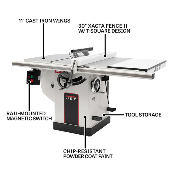 Jet Deluxe Xacta® 10in Table Saw 5HP, 1Ph, 30" RIP